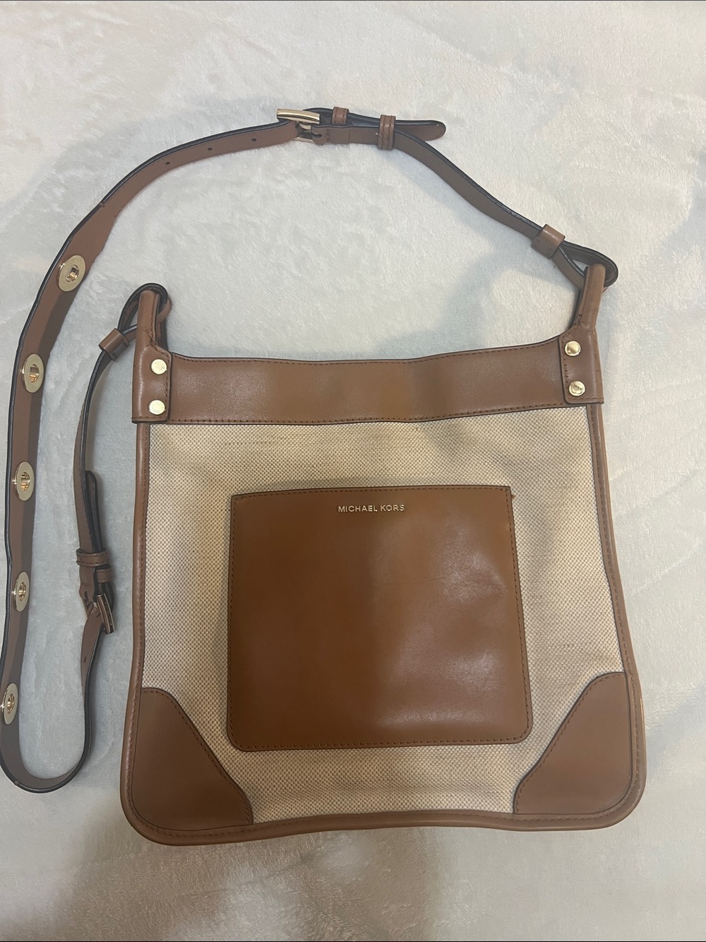 Michael Kors Tan and Cream Canvas Leather Crossbody